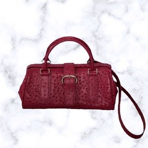 Vintage Marshall Fields Ostrich Leather Doctors Style Bag Satchel Crossb…